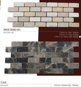 Brick bond fileli mermer mozaik